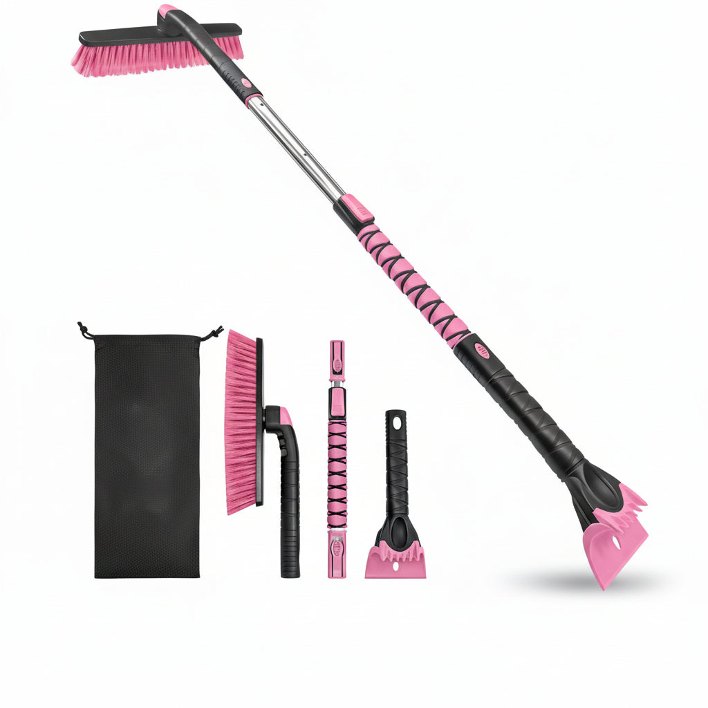 48" Extendable Snow Brush with 360° Pivoting Head - Pink (Fits SUV/Truck)