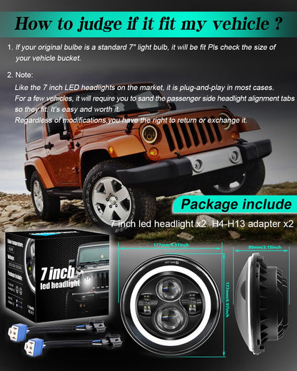 DOT Approved 7" Round LED Headlights with Halo & Signals - Universal Fit