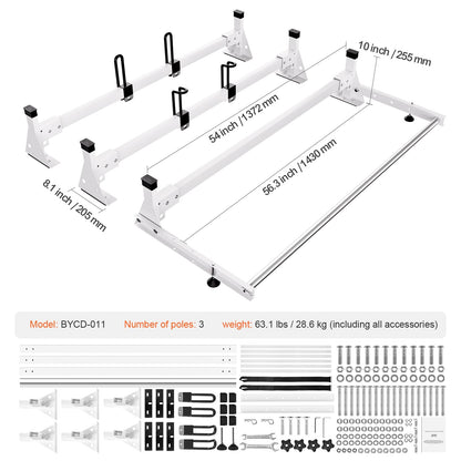 54" Heavy-Duty Van Roof Ladder Rack (3 Bars) - 800 lb Capacity for Ford Transit (2015-2022)