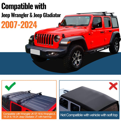 220 lb Roof Rack Cross Bars for 2007-2026 Jeep Wrangler & Gladiator - Anti-Theft Lock, Aluminum