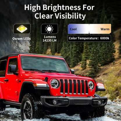 52" Single Row LED Light Bar - IP67 Waterproof Spot/Flood Beam, Universal Fit