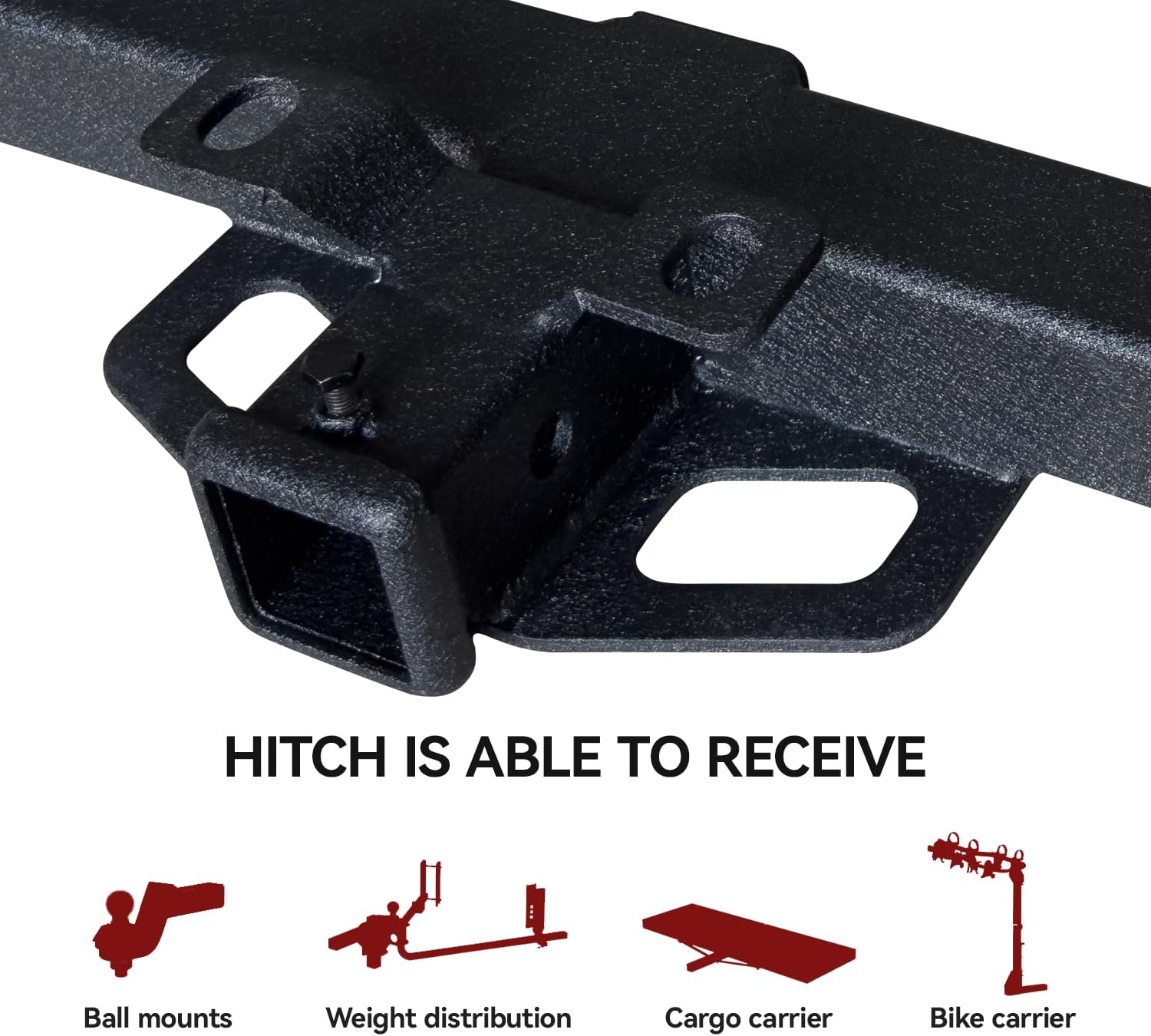 Trailer Hitch Black Steel Compatible with 99 00 01 02 03 04 05 06 07 08 09 10 11 12 13 Chevrolet Silverado 1500 2500 3500 and GMC Sierra 1500 2500 3500 w/2” Hitch Receiver