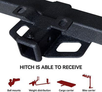 Trailer Hitch Black Steel Compatible with 99 00 01 02 03 04 05 06 07 08 09 10 11 12 13 Chevrolet Silverado 1500 2500 3500 and GMC Sierra 1500 2500 3500 w/2” Hitch Receiver