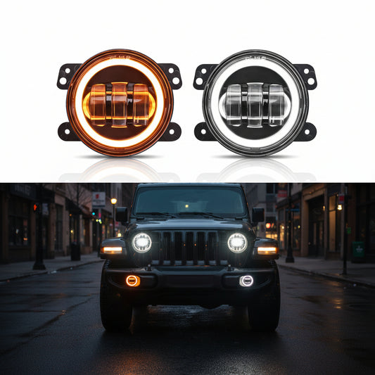 2PCS LED Fog Lights for 2018-2025 Jeep JL & JT - White DRL & Amber Halo, Plug & Play