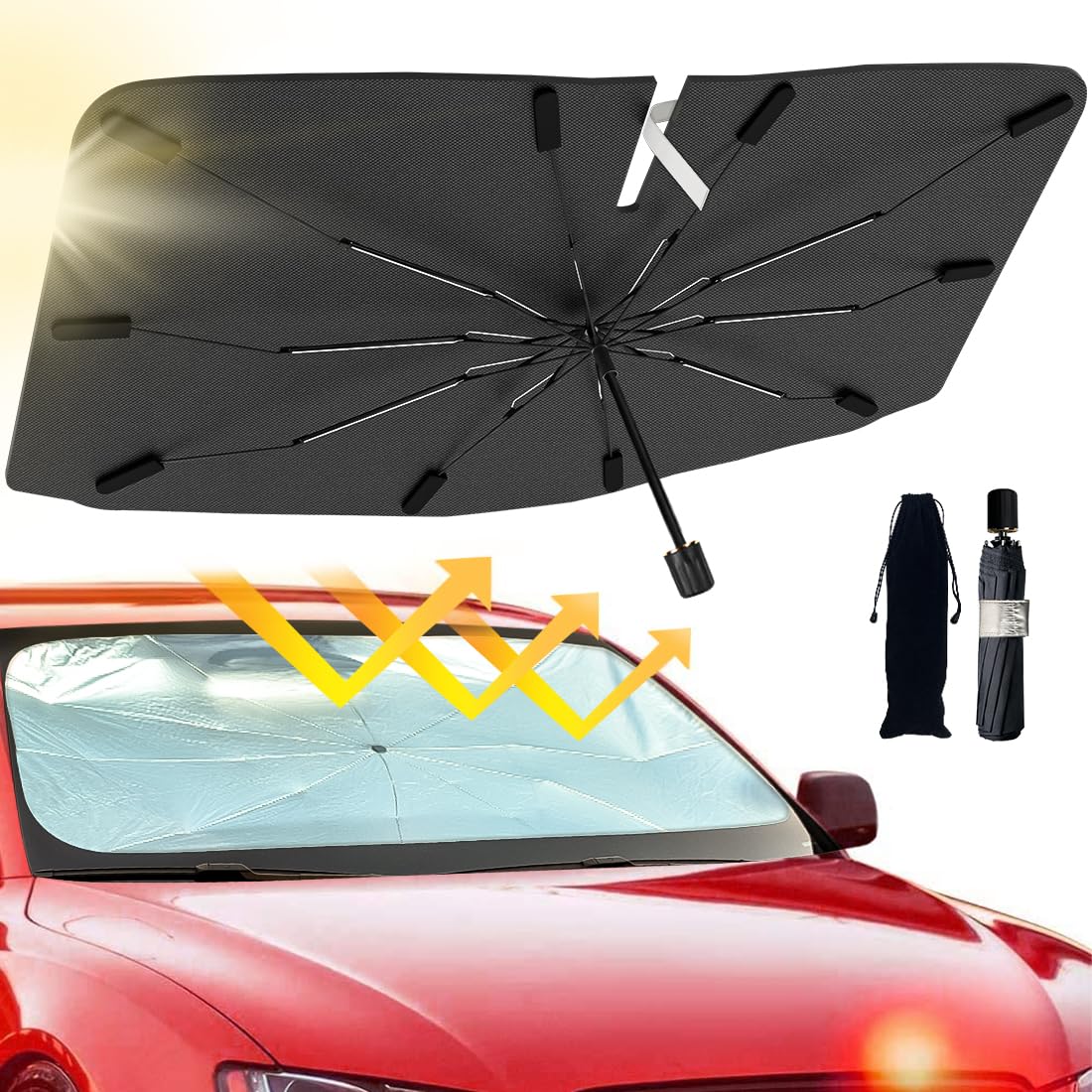 Foldable Car Umbrella Sunshade - UV Block & Heat Insulation for Windshield (Large)