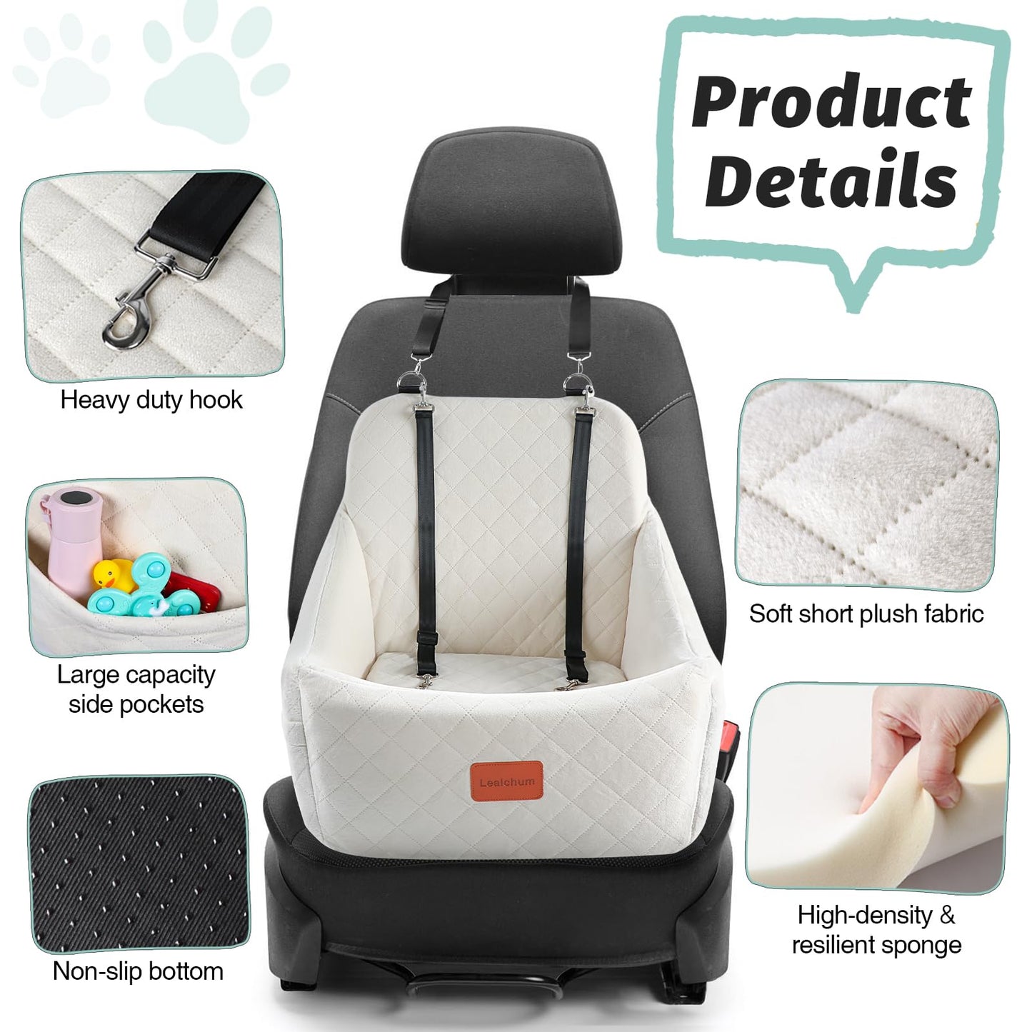 Dog Booster Car Seat for Medium Dogs Up to 40lbs Pets with 2 Clip-On Leashes