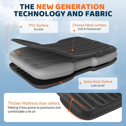 Inflatable SUV Air Mattress with Pump & Pillows - Foldable Travel Bed for Back Seat