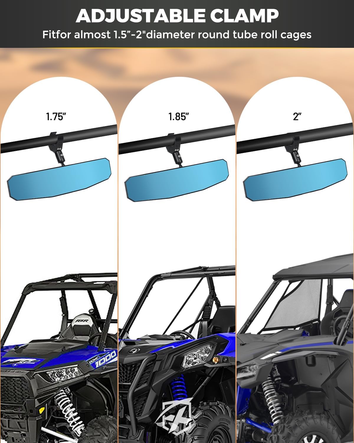 13" UTV Rear View Mirror, SXS UTV Center Mirror w/Interior Lights Adjustable Aluminum Clamp Fits 1.5"-2" Mount Compatible with Polaris Ranger/RZR/Pioneer/Talon/Teryx/Mule/Can Am X3/ CFMOTO