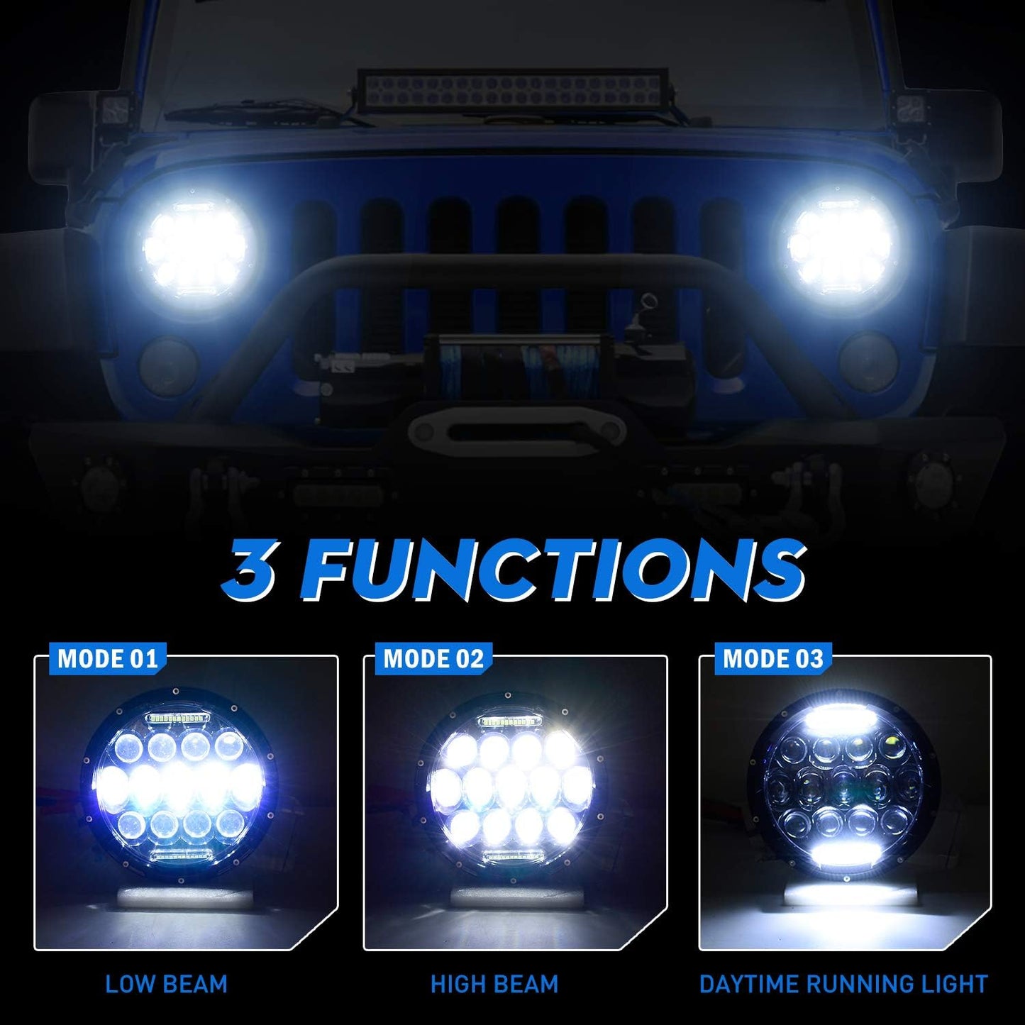 DOT Approved 7" LED Headlight - H6024 Hi/Lo/DRL, Universal Black Fit
