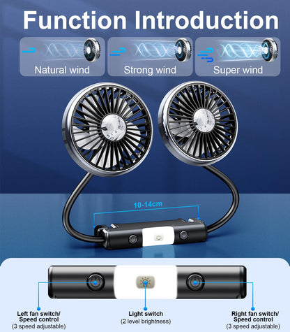 Dual Head Gooseneck Car Fan for Back Seat Cooling