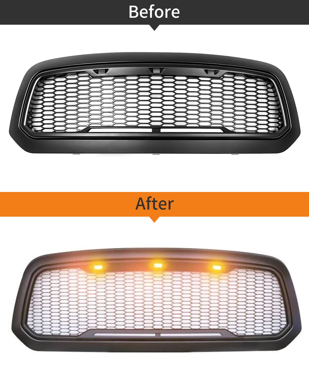 3-PCS Amber Raptor Grille Lights Kit for 2004-2019 Ford F-150 & 2013-2018 Ram 1500 - with Harness & Fuse