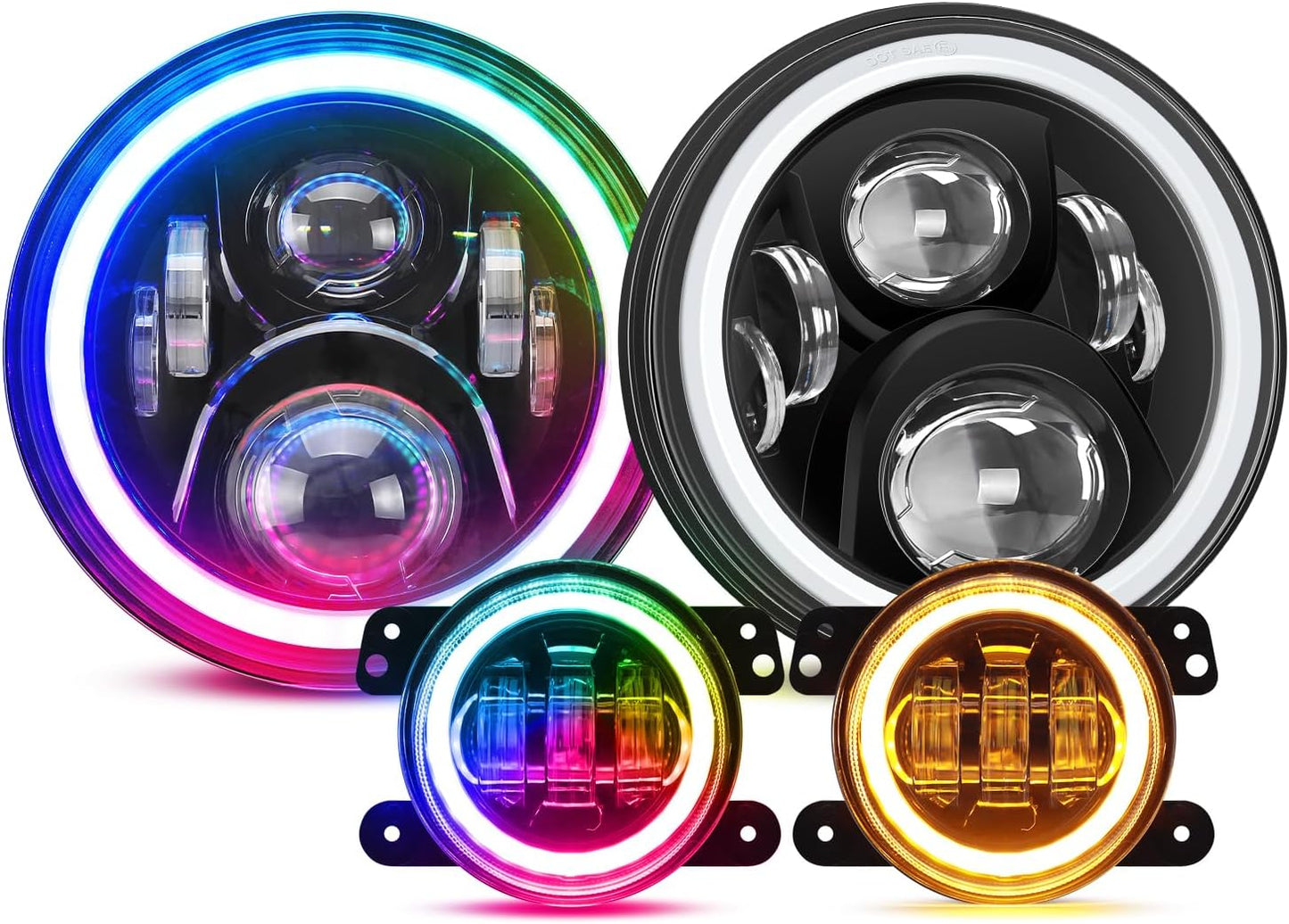 7" RGB LED Headlights & Fog Lights with Halo - DOT Approved for Jeep