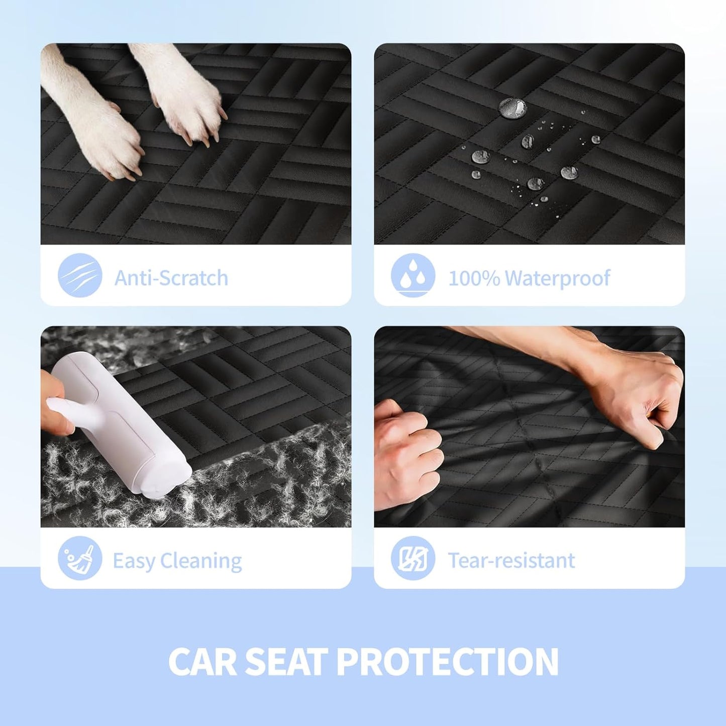 400 lb Hard-Bottom Dog Seat Cover - 600D Waterproof Scratch-Proof Hammock for Car/SUV