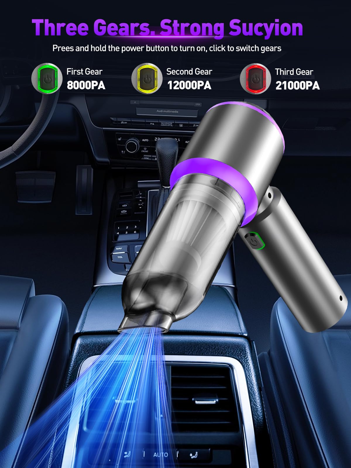 4-in-1 Cordless Mini Vacuum & Air Duster - 80,000RPM Blower for Car/Desktop (Purple)