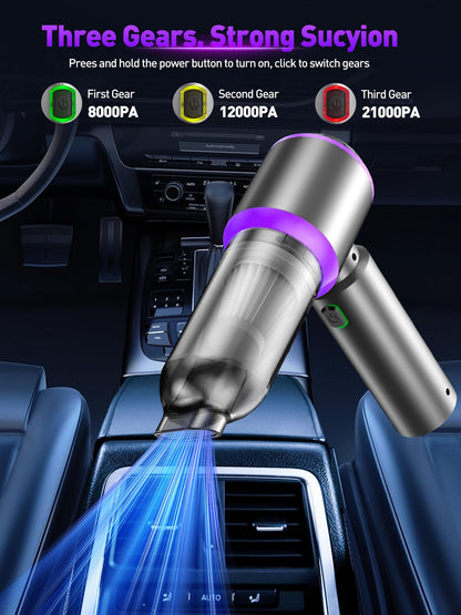 4-in-1 Cordless Mini Vacuum & Air Duster - 80,000RPM Blower for Car/Desktop (Purple)