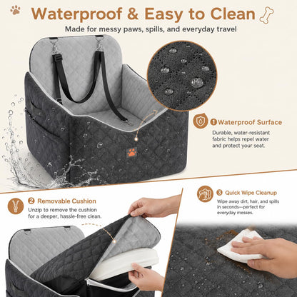 Small/Medium Dog Car Seat w/Side Opening - Thick Cushion, Detachable Washable, 35 lb Capacity (Grey)