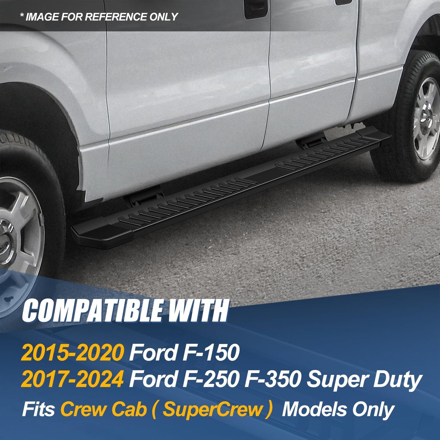 6" Aluminum Black Running Boards for 2015-2026 Ford F-150/F-250/F-350 SuperCrew - Powder-Coated