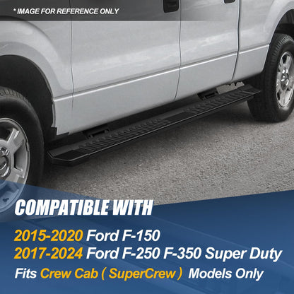 6" Aluminum Black Running Boards for 2015-2026 Ford F-150/F-250/F-350 SuperCrew - Powder-Coated