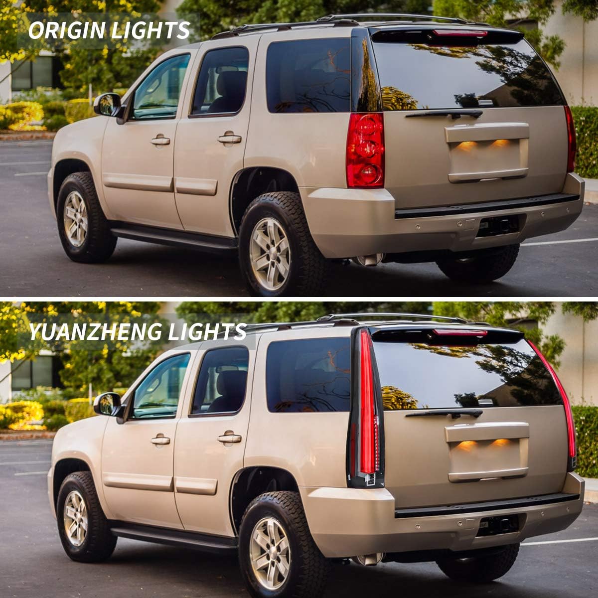 YUANZHENG Full LED Tail Lights Assembly for [GMC Yukon, Chevrolet Tahoe Suburban 3rd Gen SUV 2007-2014 (NO Need Bulbs)] Rear Tail Lamps with Amber Turn Signal, YAB-KLD-0156B (Red)