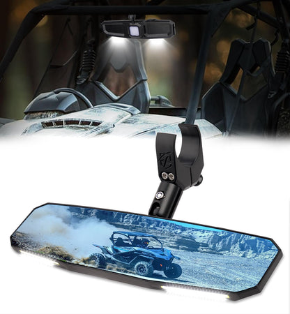 13" UTV Rear View Mirror, SXS UTV Center Mirror w/Interior Lights Adjustable Aluminum Clamp Fits 1.5"-2" Mount Compatible with Polaris Ranger/RZR/Pioneer/Talon/Teryx/Mule/Can Am X3/ CFMOTO