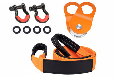 Off-Road Recovery Kit - 10-Ton Snatch Block, 3"x8' Tree Strap & 3/4" D-Rings (3pc)