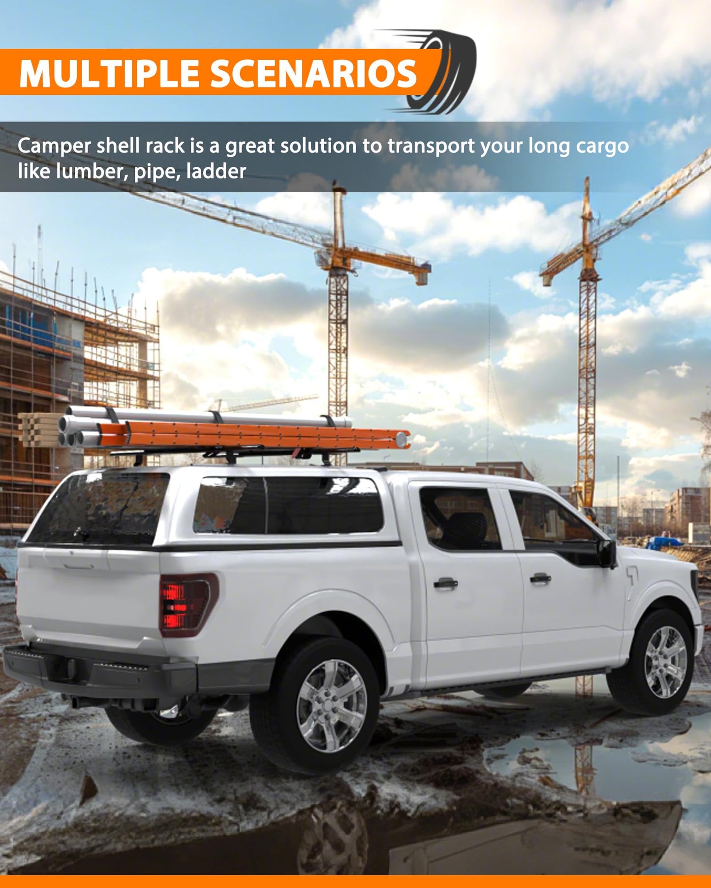 60" Truck Topper Roof Rack - 500 lb Capacity, Aluminum Ladder Rack for Camper Shell (Drilling Required)