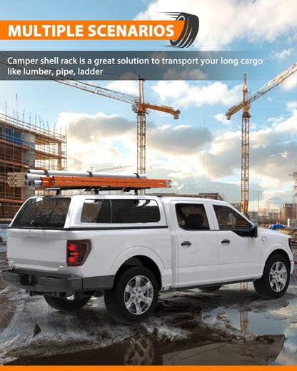60" Truck Topper Roof Rack - 500 lb Capacity, Aluminum Ladder Rack for Camper Shell (Drilling Required)