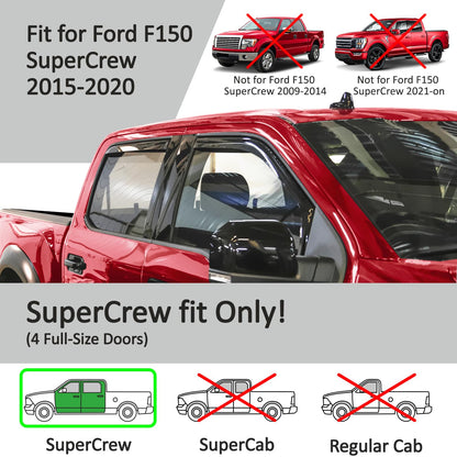 In-Channel Rain Guards (4-PCS) for 2015-2020 Ford F-150 SuperCrew & 2017-2022 F-250/550 - 220018