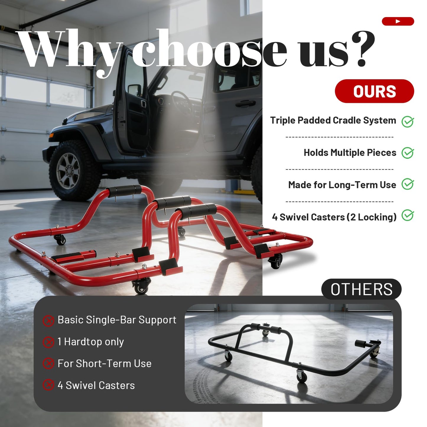 Jeep Wrangler Hardtop Storage Cart with Sliding Brakes