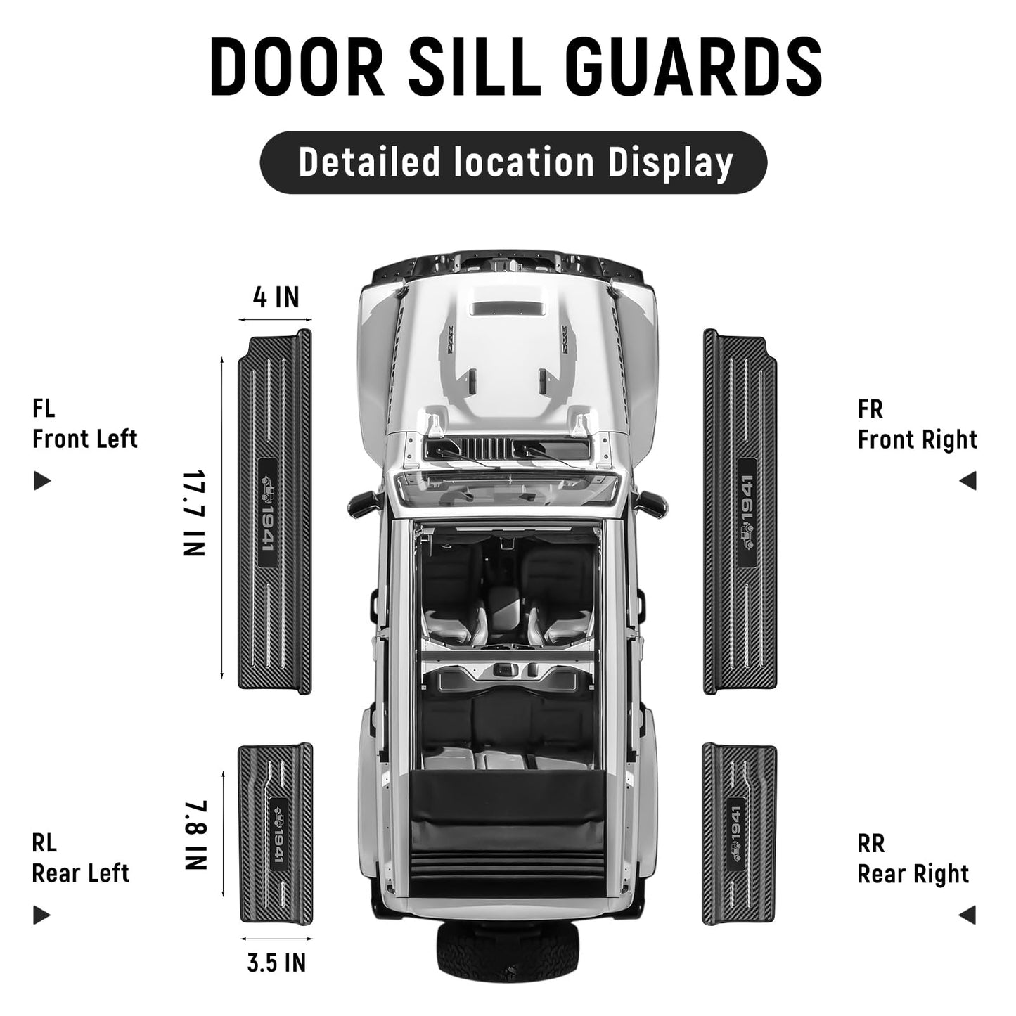 4-PCS Brushed Stainless Door Sill Protectors for 2018-2026 Jeep Wrangler JL & Gladiator JT - Front/Rear Pedal Kick Protection