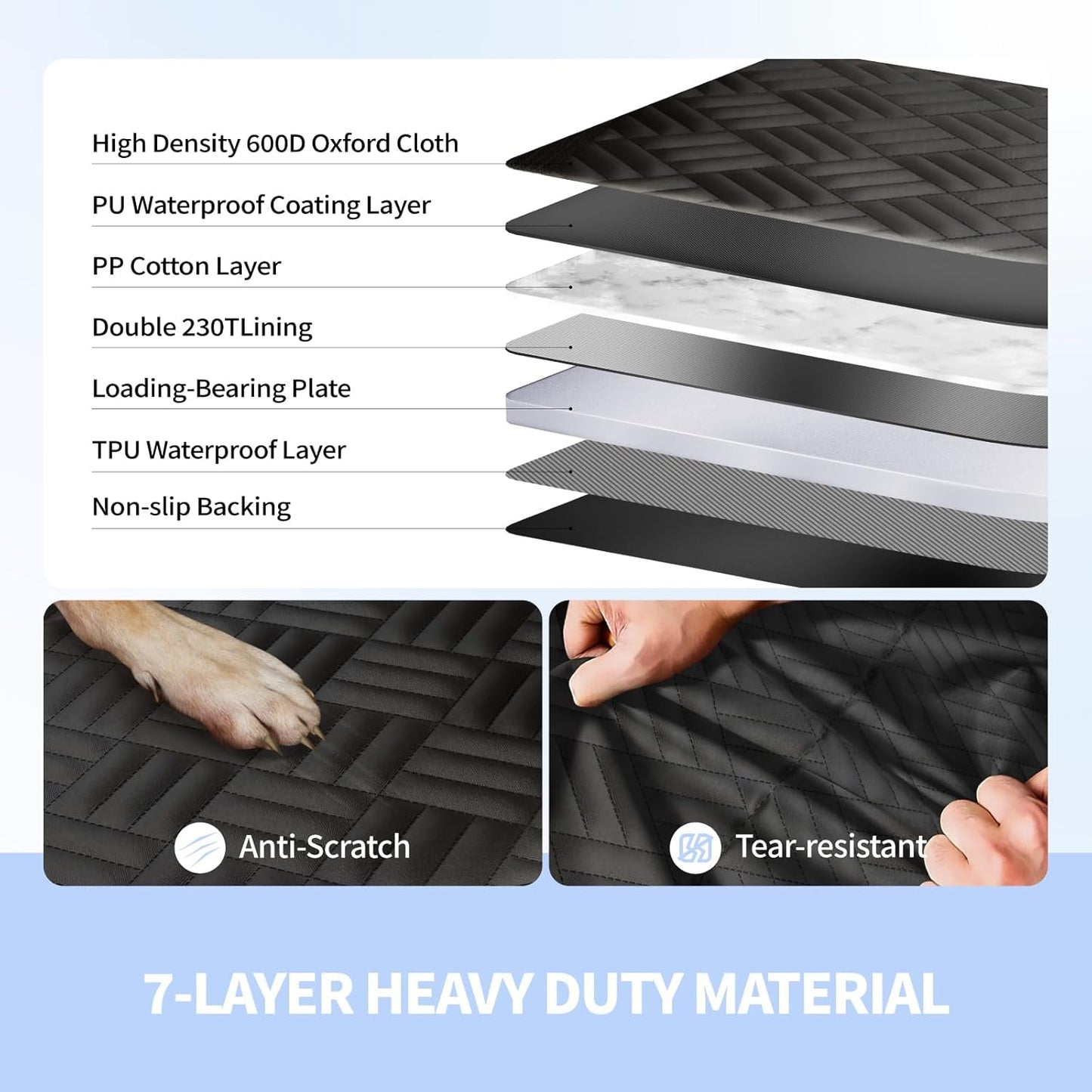 400 lb Hard-Bottom Dog Seat Cover - 600D Waterproof Scratch-Proof Hammock for Car/SUV