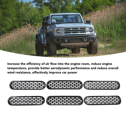 Bronco Front Grille Inserts Trim, Black ABS Mesh Cover