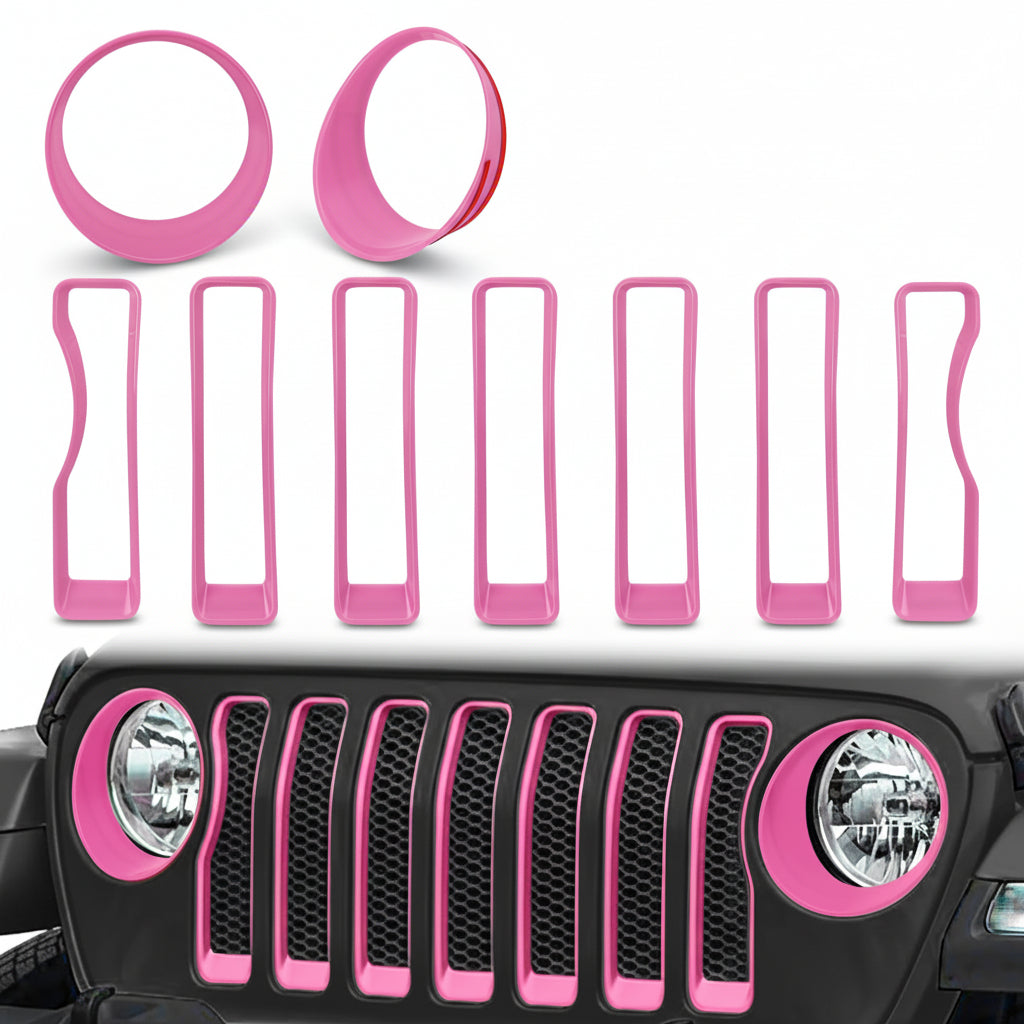 Pink Grille & Headlight Trim Set (9 PCS) for Jeep Wrangler JL 2018-2023