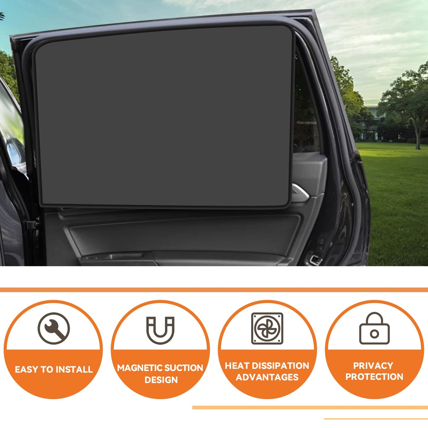 Car Window Sun Shades, Universal Interior, Double-Sided Black (4pcs)