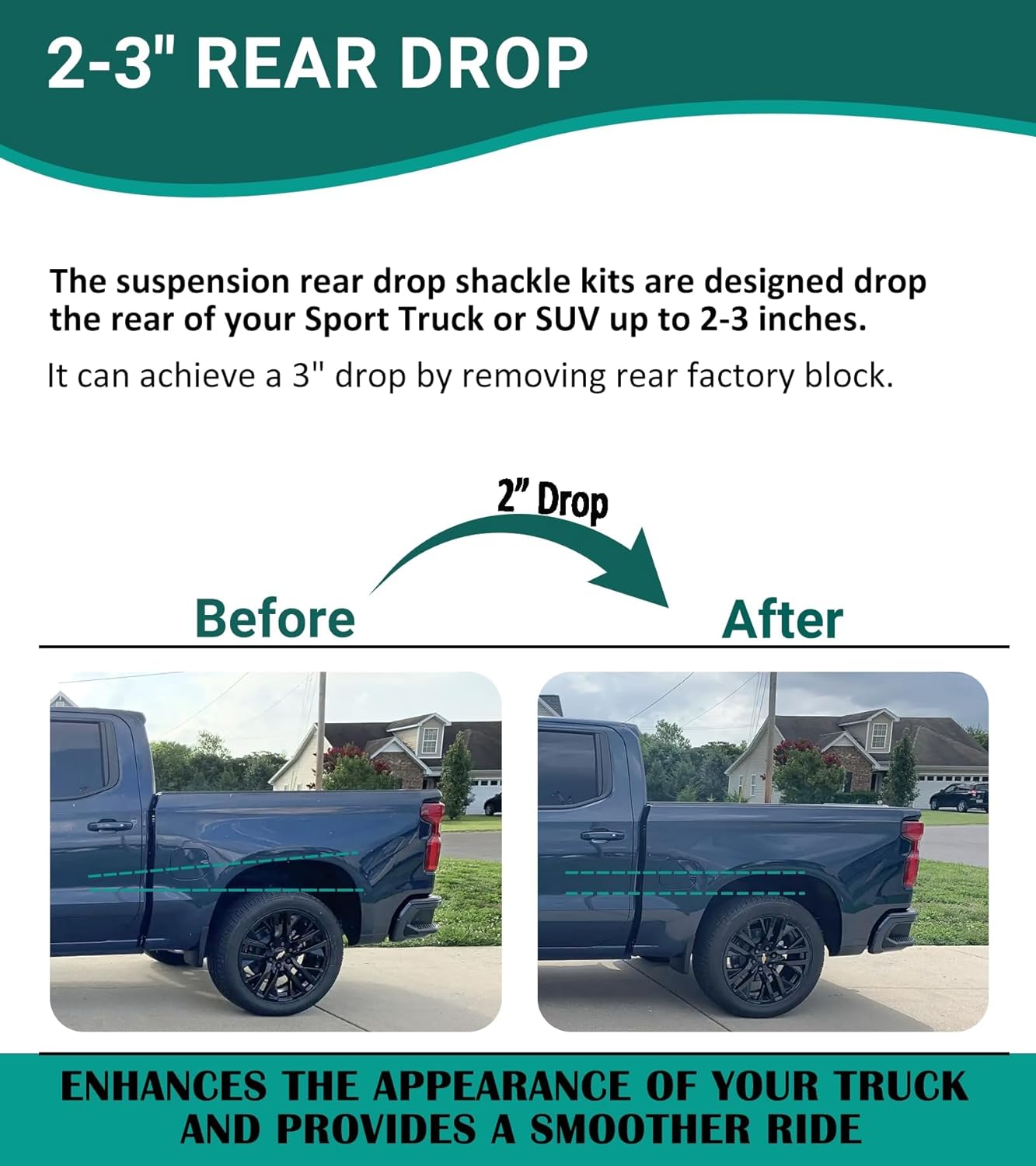 2-3" Suspension Rear Drop Lowering Shackles kit for Chevy Silverado GMC Sierra Dodge Ram - OHMU