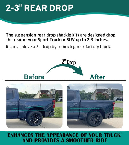 2-3" Suspension Rear Drop Lowering Shackles kit for Chevy Silverado GMC Sierra Dodge Ram