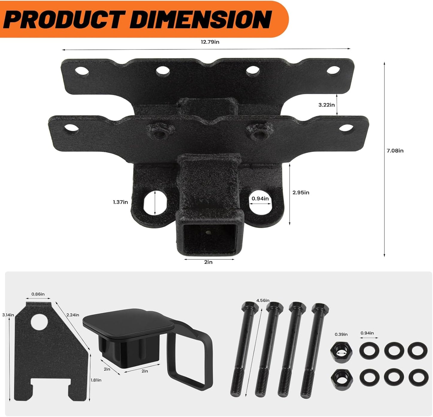 2" Rear Tow Hitch Kit for 2018-2024 Jeep Wrangler JL 2/4-Door - Metal Black w/Cover