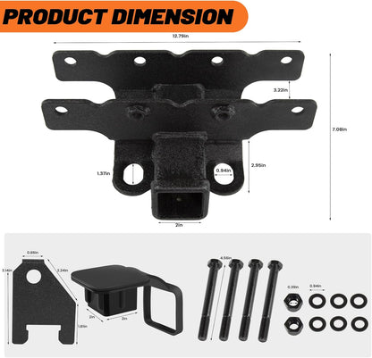 2" Rear Tow Hitch Kit for 2018-2024 Jeep Wrangler JL 2/4-Door - Metal Black w/Cover