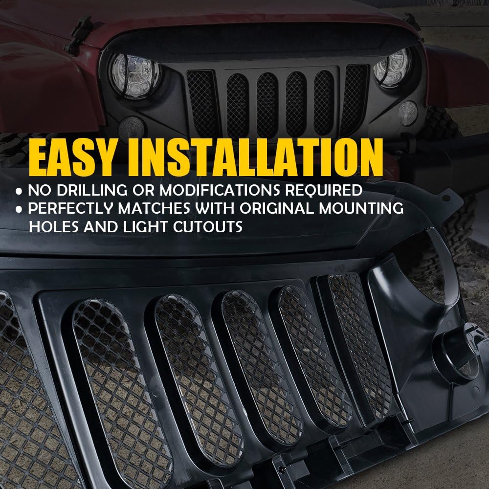 Jeep Wrangler JK Matte Black Front Grille with Mesh Insert (2007-2018)