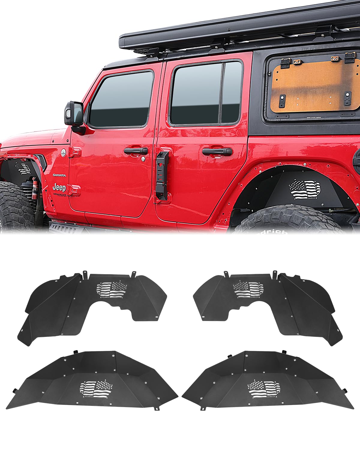 Front Inner Fender Liners with US Flag Design for 2018–2024 Jeep Wrangler JL/JLU & Gladiator JT