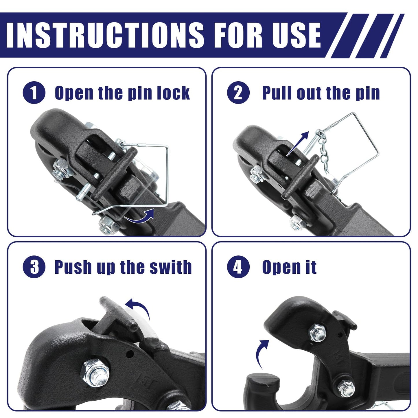 Pintle Hitch (15 ton / 33,000 lb) - Black Powder Coat for 2" Receiver