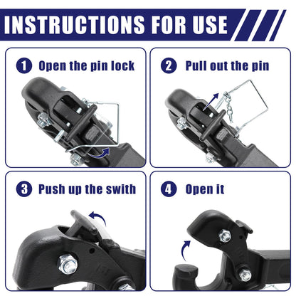 Pintle Hitch (15 ton / 33,000 lb) - Black Powder Coat for 2" Receiver