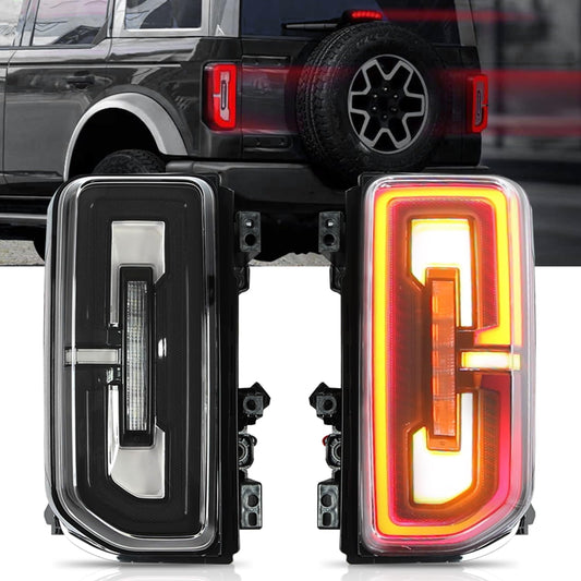 LED Tail Lights Assembly Fit for Ford Bronco 2021 2022 2023, Smoked Rear Lamps Driver and Passenger Side Replacement Fit for Bronco 2 and 4 doors 2021-2023, Pair of Brake Lights