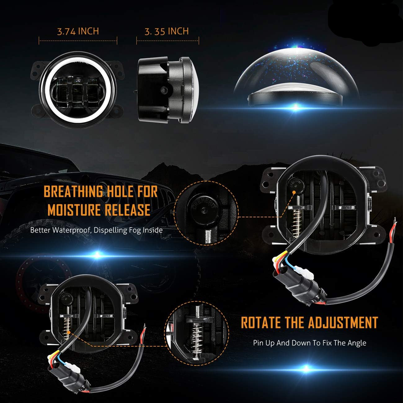 DOT Approved 4" 60W LED Fog Lights for 2007-2018 Jeep Wrangler JK - with DRL & Signal