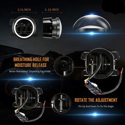 DOT Approved 4" 60W LED Fog Lights for 2007-2018 Jeep Wrangler JK - with DRL & Signal