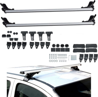 48" Universal Roof Rack Cross Bars with 3 Clamp Types - Silver Aluminum