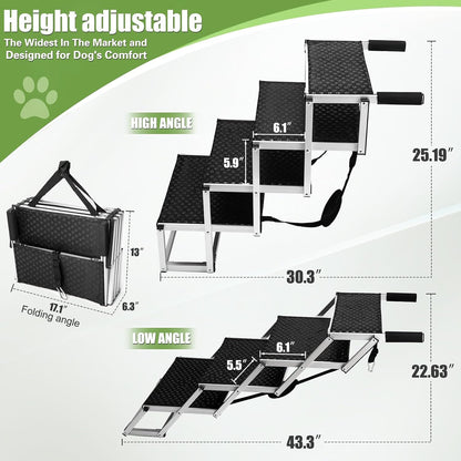 4-Step Foldable Aluminum Dog Stairs - Portable Non-Slip for Trucks/SUVs/Cars