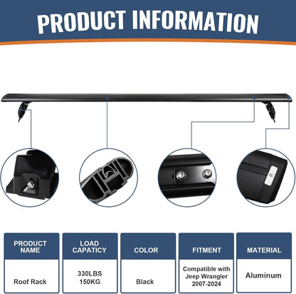 330 lb Roof Rack Cross Bars for 2007-2026 Jeep Wrangler & Gladiator - Aluminum (2/4-Door)