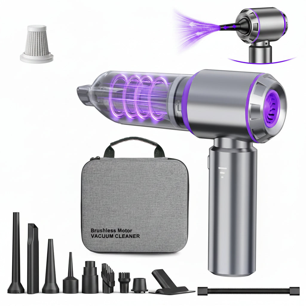 4-in-1 Cordless Mini Vacuum & Air Duster - 80,000RPM Blower for Car/Desktop (Purple)