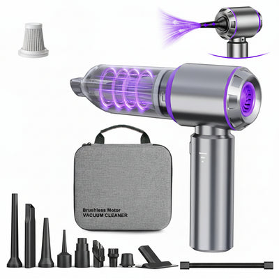 4-in-1 Cordless Mini Vacuum & Air Duster - 80,000RPM Blower for Car/Desktop (Purple)